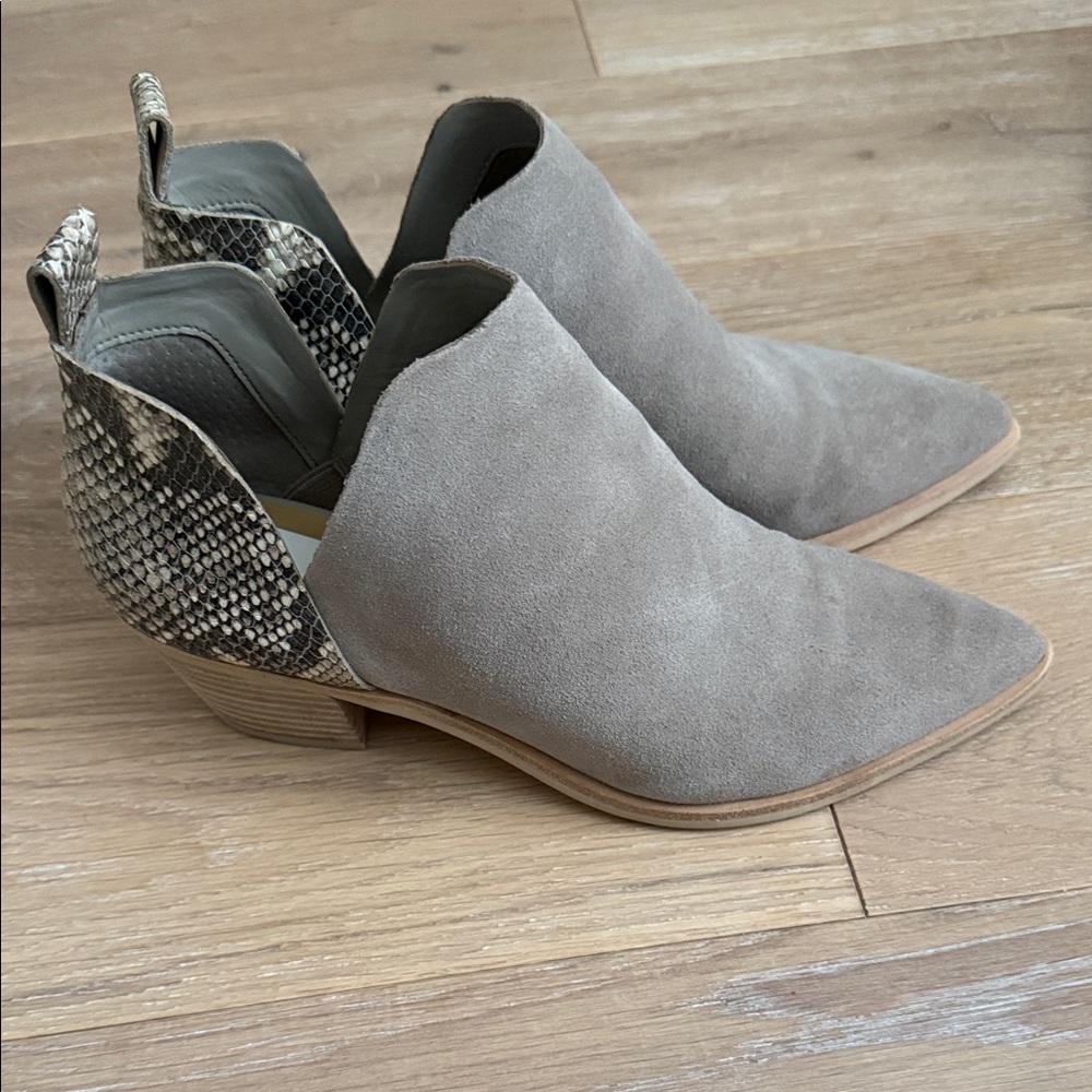 Dolce Vita 
Gray Suede Ankle Boots with Snakeskin Detail